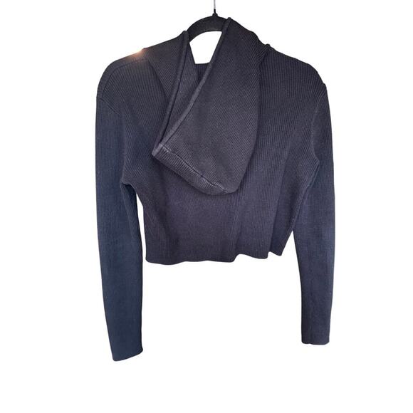 Brandy Melville Black Knit Cropped Zip Up Hoodie Women’s One Size - Picture 4 of 11